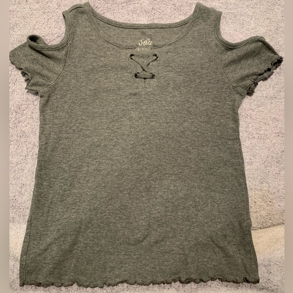Gray shoulder cut style Justice shirt